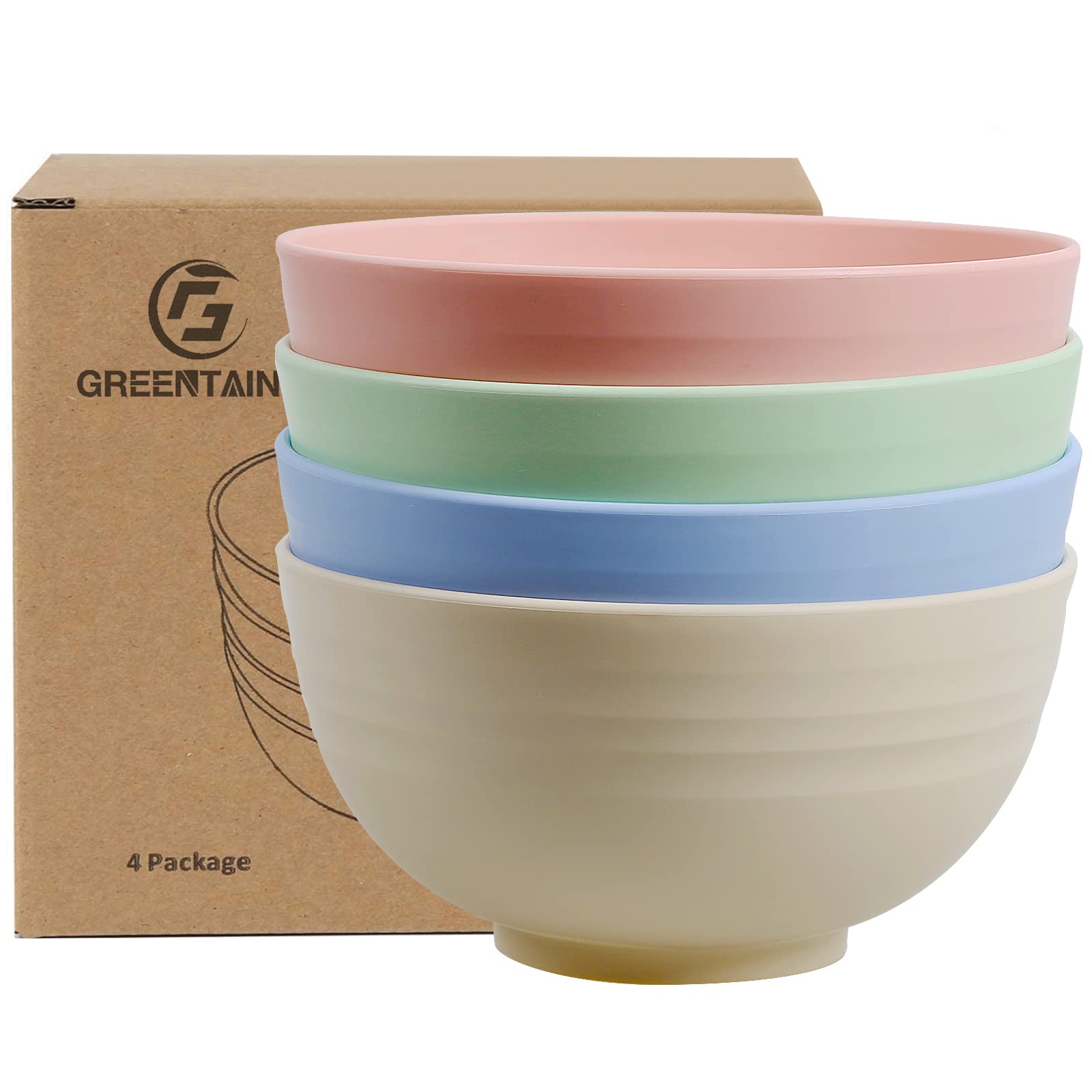 Greentainer Unbreakable Large Cereal Bowls - 24 OZ Plastic Lightweight Bowl Sets 4 - Dishwasher & Microwave Safe - for Cereal, Salad,Soup, Noodle, 4 Pieces (Medium)