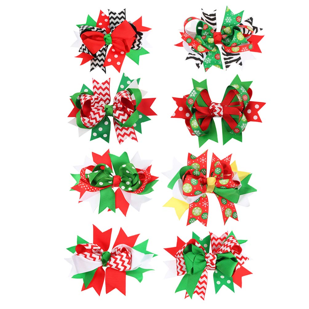Lurrose 8pcs Christmas Bow Hair Clips Bowknot Hair Pins Xmas Hair Barrettes for Kids Toddlers