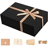 Large Black Magnetic Gift Box 13.5x10x4" with Ribbon, Card &amp; Shredded Paper | Birthday Gift Box with Lid,Fits Clothing, Shoes,Handbags &amp; Wine,Christmas,Groomsmen Gifts for Wedding, &amp; Anniversary