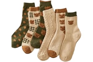 6 Pairs Downtown Girl Bear Socks Gyaru Vintage Aesthetic Fall Ankle Socks Preppy Knit Socks Cottagecore Accessories
