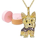 SCAMPER & CO Dog Breed Cubic Zirconia Puppy Charm Pendant Necklaces for Women - Genuine Gemstone with Elegant Backplate, Premium Plated Sterling Silver Necklace for Women Easy Closure 18 to 20 inch