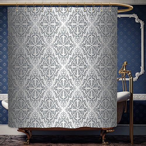 Wanranhome Custom-made shower curtain Silver Set Vintage Mandala Baroque Patterns Monochrome Victorian Antique Ornaments Retro Damask Decor Grey For Bathroom Decoration 54 x 78 inches