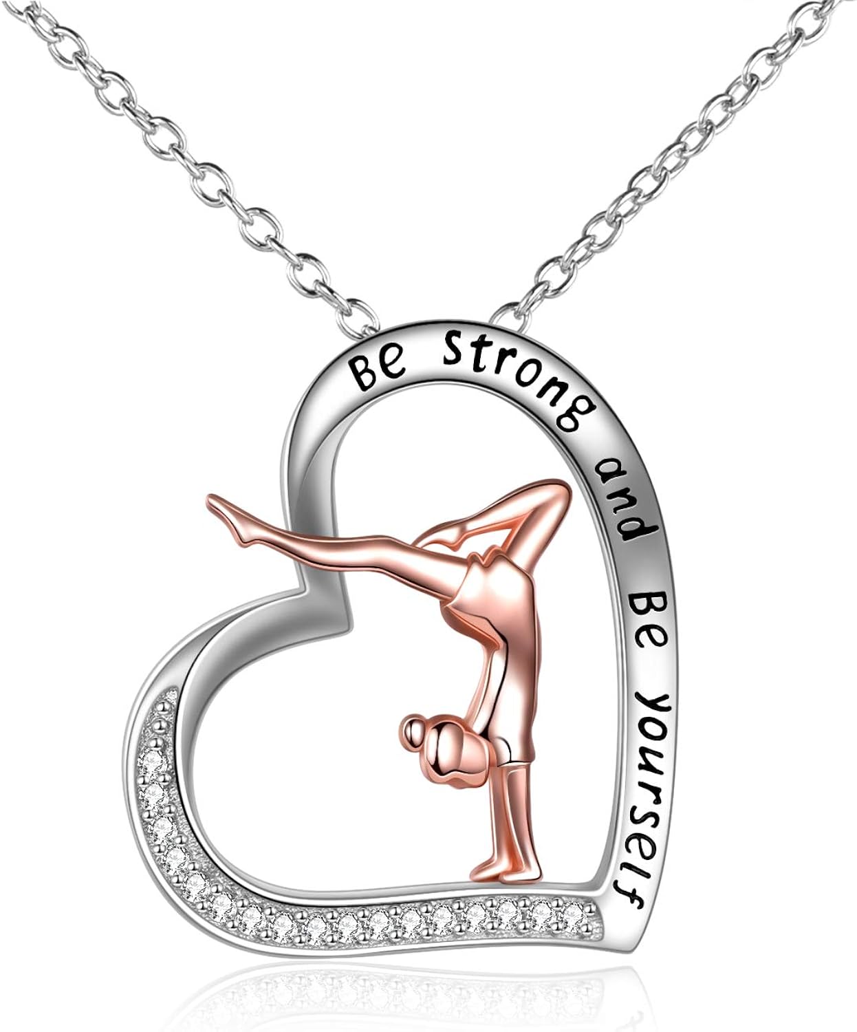YFN Gymnastics Necklace Gifts for Girls Sterling Silver Gymnastics HeartShaped Pendant Necklace
