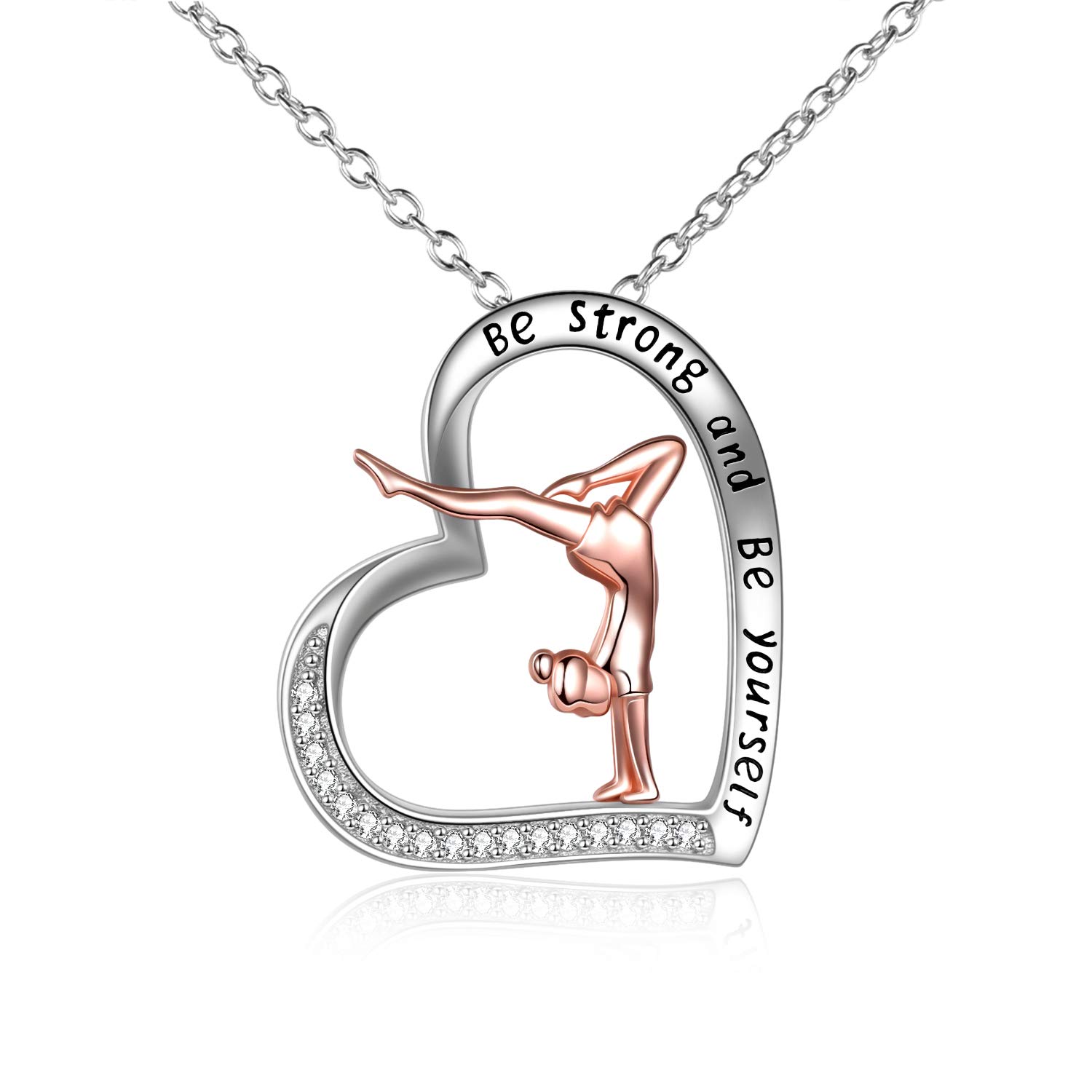 YFN Gymnastics Necklace 925 Sterling Silver Gymnastics Heart Shaped Pendant Jewelry Gifts for Women Daughter