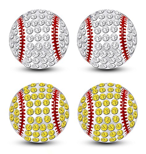 Thunaraz 2Pairs Baseball Earrings for Women Unisex CZ Baseball Earrings Softball Earrings for Women Men