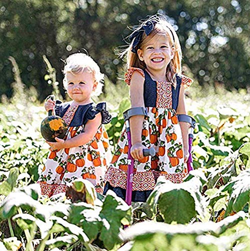 Halloween Pumpkin Print Toddler Kids Baby Girl Sleeveless Denim Patchwork A-line Dress Clothes Outfits 6M-5T (90(1-2T))