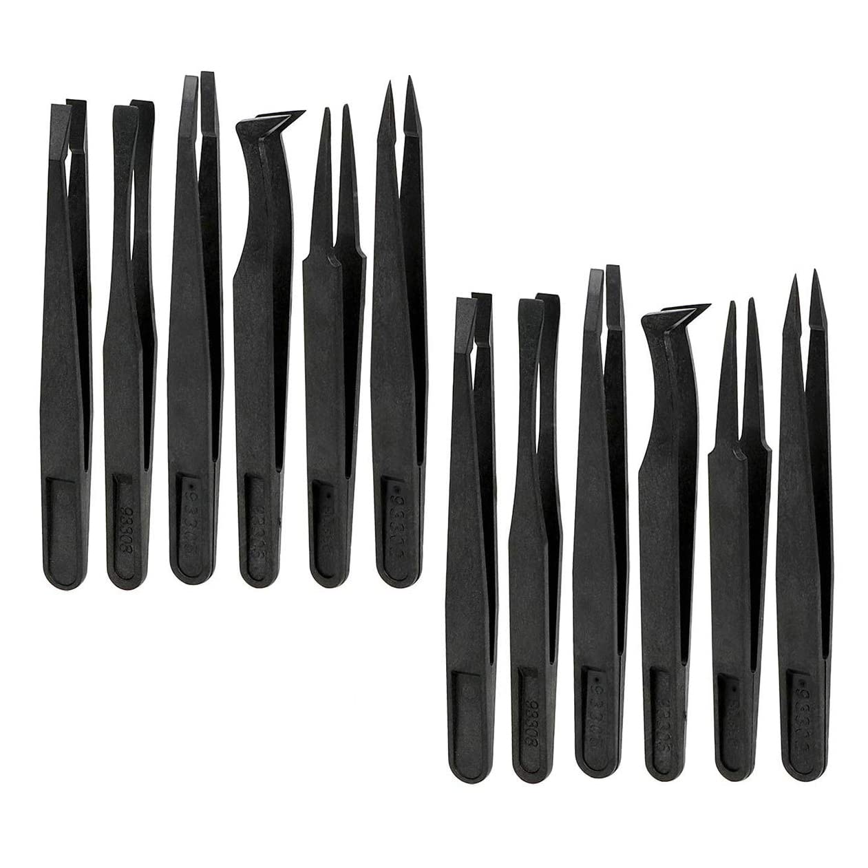 12pcs Plastic Anti-Static Tweezers for Electronics DIY Jewelry-Making Diamond Sticker Children Kids Arts Scrapbooking,Size 1/2/3/5/7/8 Each Two