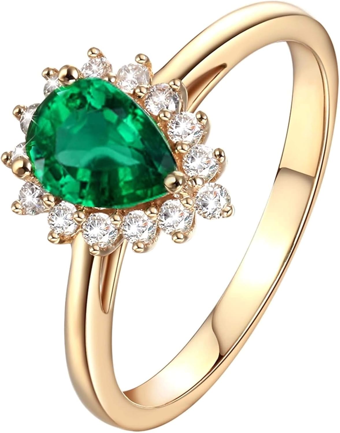 Ubestlove Green Emerald Ring Gemstone Ring Kids Teardrop Real Gold Ring