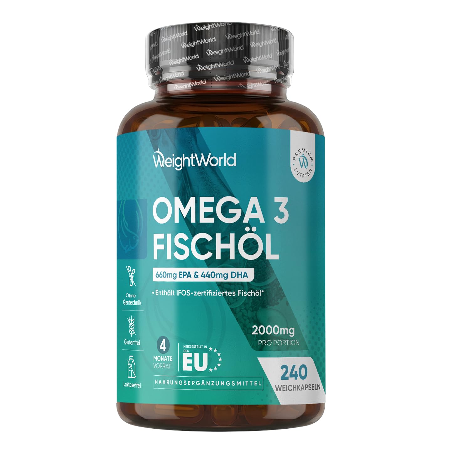 WeightWorld Omega 3 Weichkapseln - 2000mg Fischöl - 660mg EPA & 440mg DHA