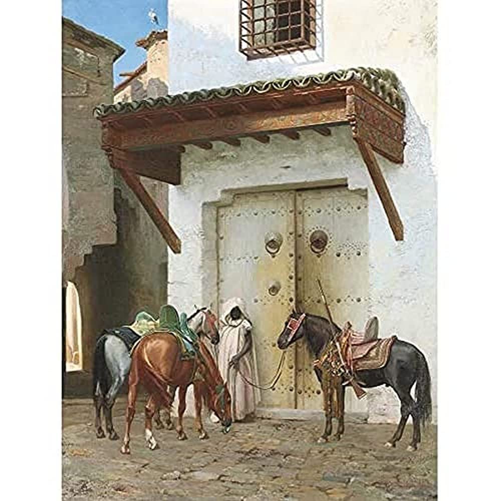 Gerome Horses Held By Slave Painting Art Print Canvas Premium Wall Decor Poster Mural