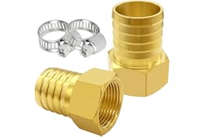 Uenede 2PCS Brass 3/4" NPT Female to 1" Hose Barb Fittings Adapter Connector Include 2 Clamps for Water/Oil/Gas