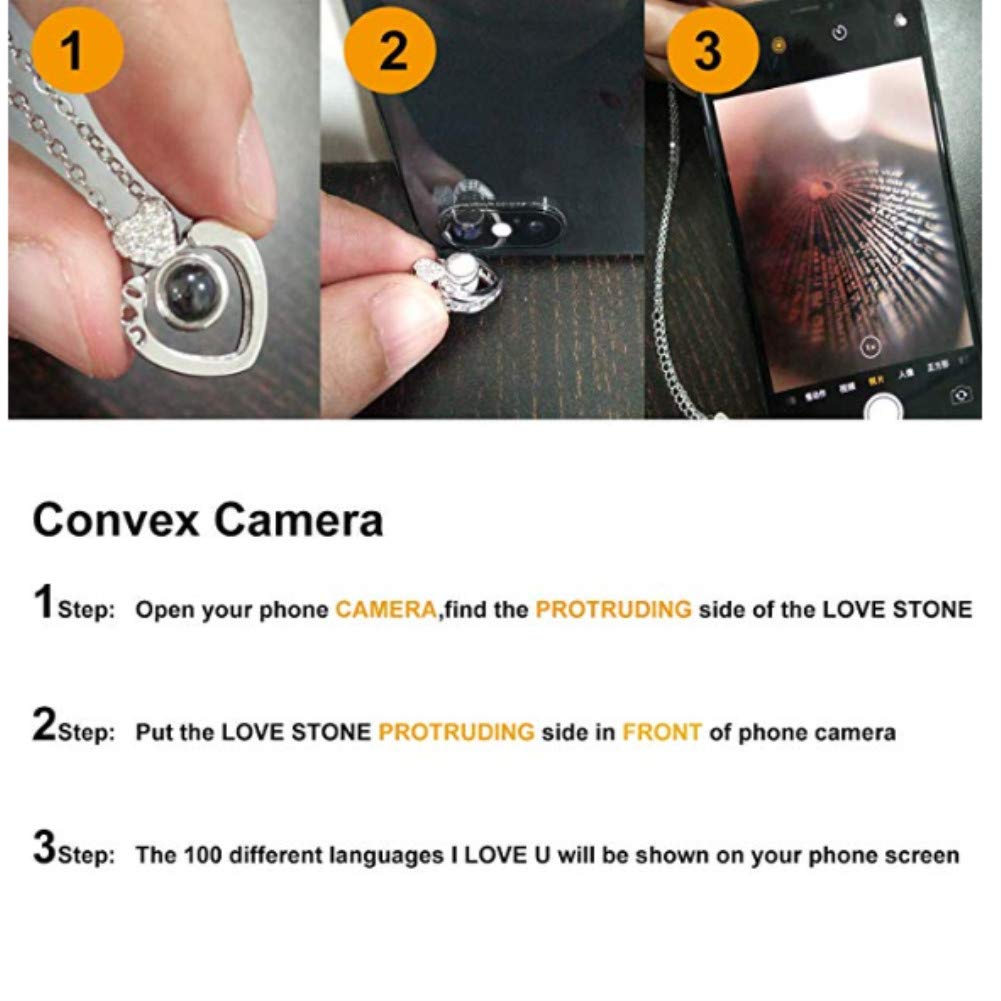 LUYUAN JEWELRY 100 Different Language I Love You Necklace, Magic Love Memory Pendant Necklace for Women Best Gift for Lover (Silver, Only U)