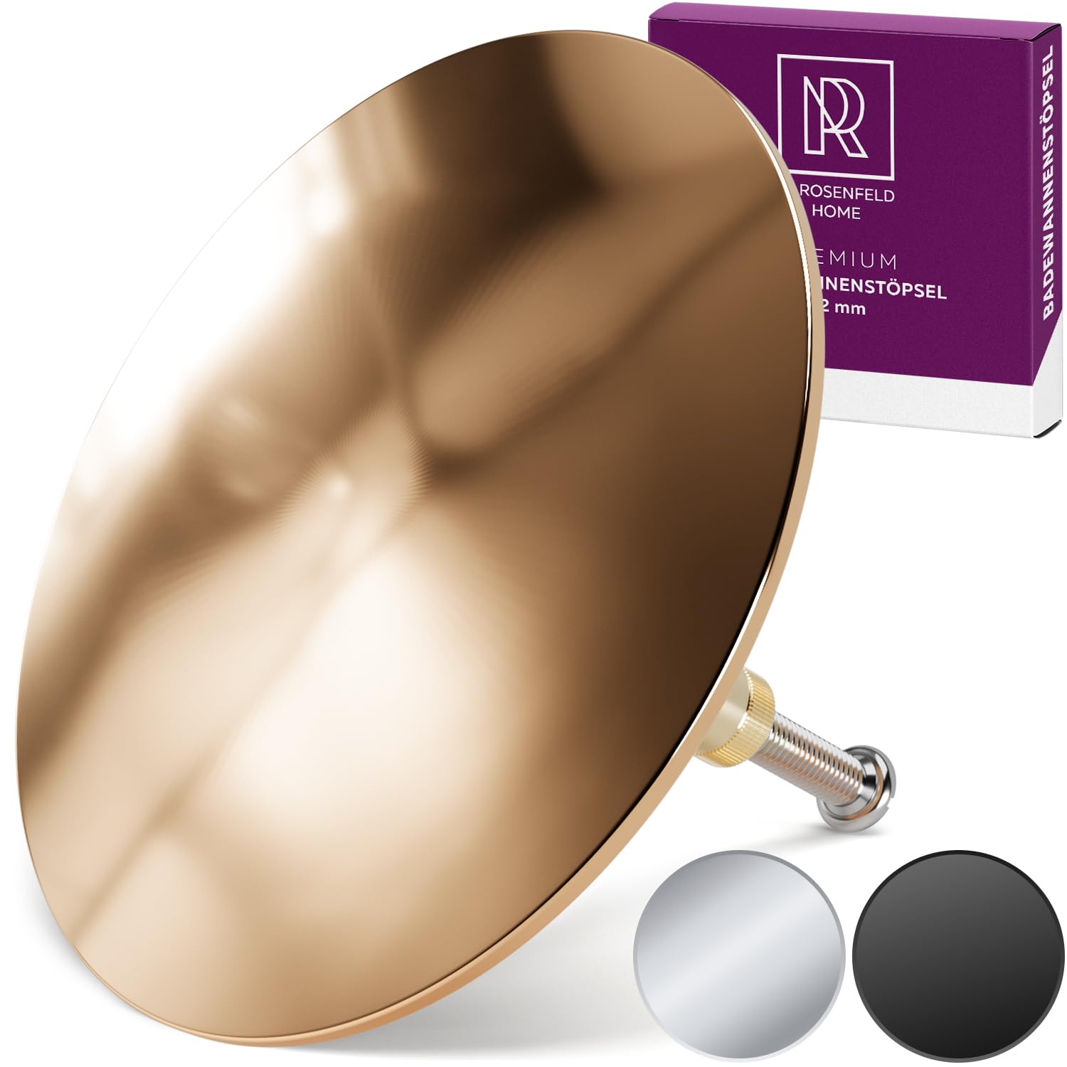 M. ROSENFELD Premium Bath Plug 72 mm - For Standard Bathtub Flow With Innovative Double Seal - Brass Plug Bath With Chrome Finish, Stainless & Sealing (Gold)