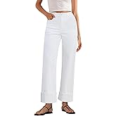 GRAPENT Wide Leg Jeans for Women Trendy High Waisted Cuffed Hem Stretchy Denim Trousers Pants Work Casual Jeans
