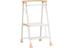 SDADI 2-Step Folding Kitchen Step Stool for Kids & Adults, Toddler Tower with Safety Bar & Snack Tray, Wide Non-Slip Steps, 225lb Capacity, Steel Frame, Easy Storage for Home Use (Apricot)