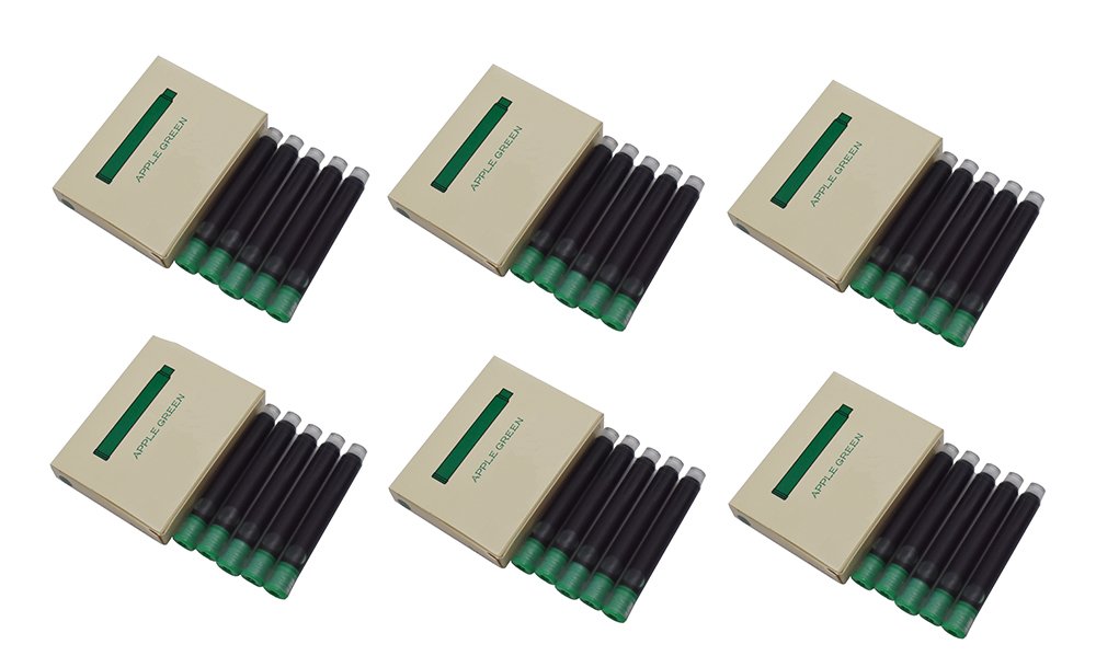 30 PCS Jinhao Fountain Pen Apple Green Ink Cartridges,International Standard Size,Disposable and Generic Ink Refill Cartridges