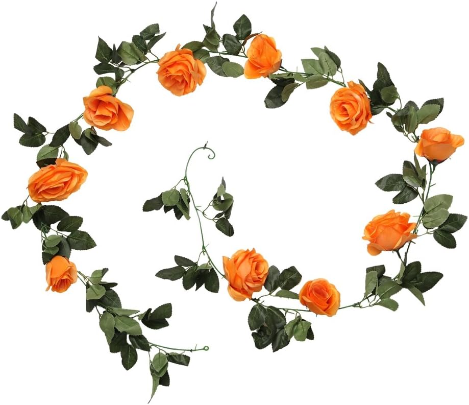Houda Vintage Artificial Fake Silk Flowers Garland Hanging Plant Leaves Home Garden Wall Wedding Decor 1 PCS (Orange)