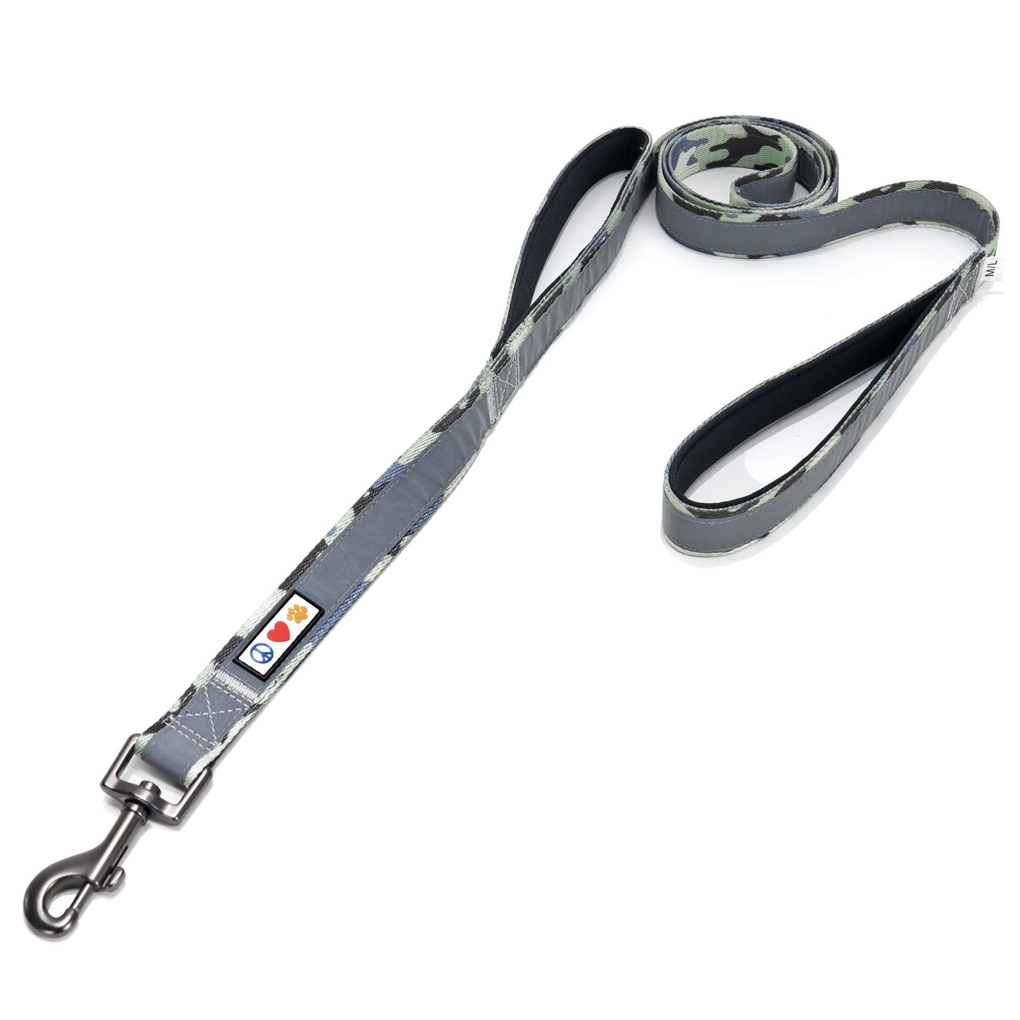 PAWTITAS Puppy Dog Training Double Handle Reflective Lead | Reflective Short Dog Lead for Training | Hands Free Running Dog Lead | 1.8 M Reflective Dog Lead Comfortable Padded Handle - Grey Camo Lead