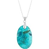 NJCRAFT Oval Cabochon Necklace for Women, 10–20 Ct Handmade Gemstone Pendant, Polished Stone, Adjustable 18 Inch Silver Plated Chain