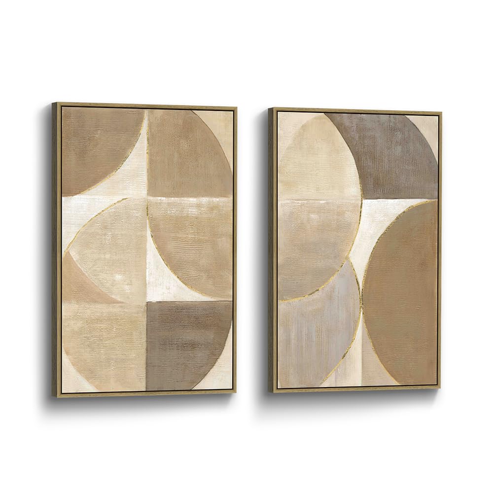 Photo 1 of Geometric Canvas Framed Wall Art: 2 Piece Living Room Abstract Shape Picture Minimalist Pattern Print Modern Bathroom Painting Small Vertical Aesthetic Artwork Decor Bedroom