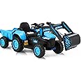 MELLCOM Ride on Excavator,12V Battery Powered Bulldozer Ride on Construction Vehicles with Trailer, Kids Car with Parent Remote, Ride on Toys with Digger, Horn, Lights, Music Player, Safety Belt, Blue