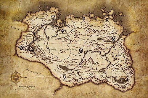 Tomorrow sunnyG155 Drovince of Skyrim Game Map Poster Art Wall Pictures for Living Room in Canvas fabric cloth Print