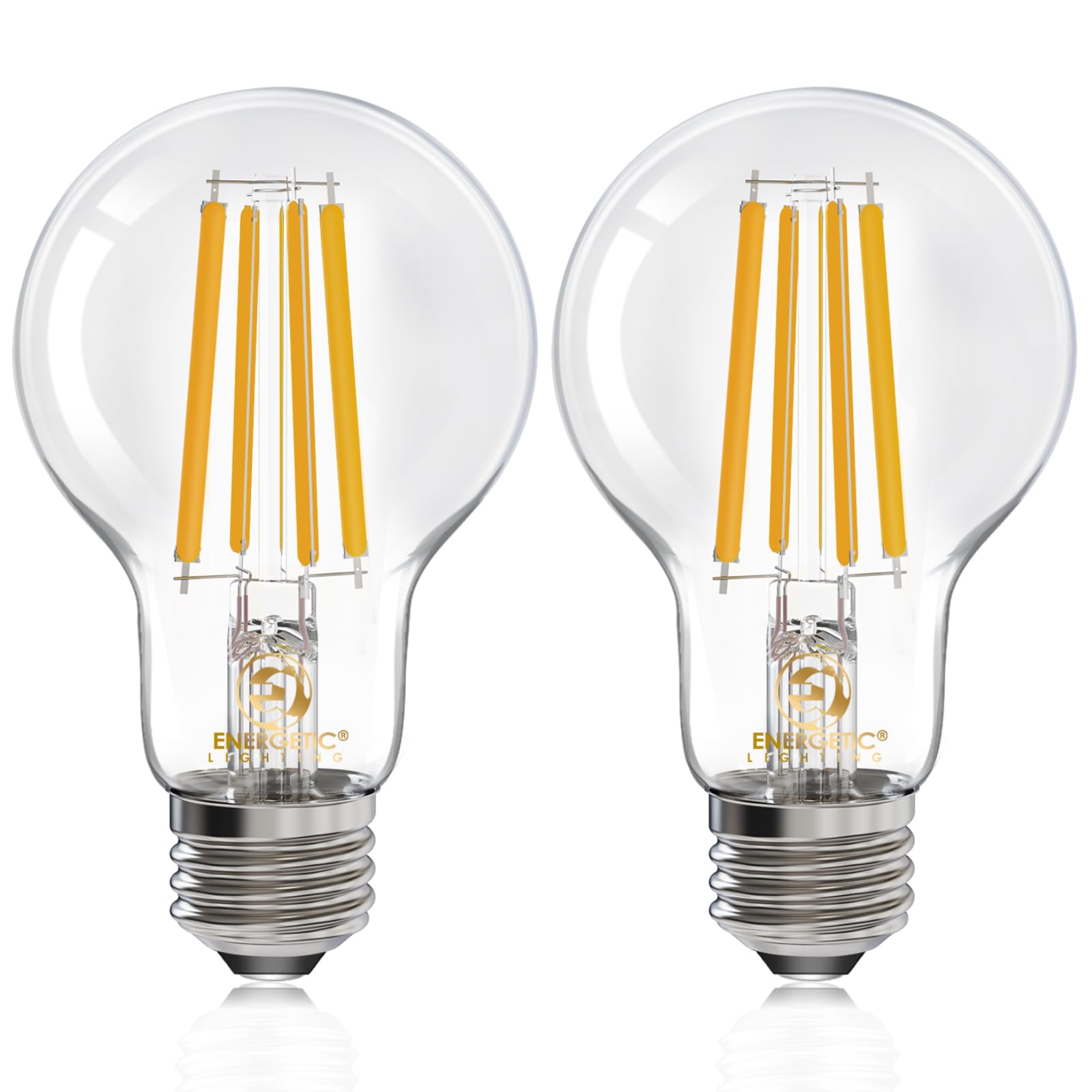 Photo 1 of Energetic Dimmable A19 LED Edison Light Bulb, 12W Equivalent 100W, 1600LM High Brightness, 2700K Soft White, Clear Antique LED Filament Bulb for Home, Bathroom, E26 Standard Base, 2-Pack