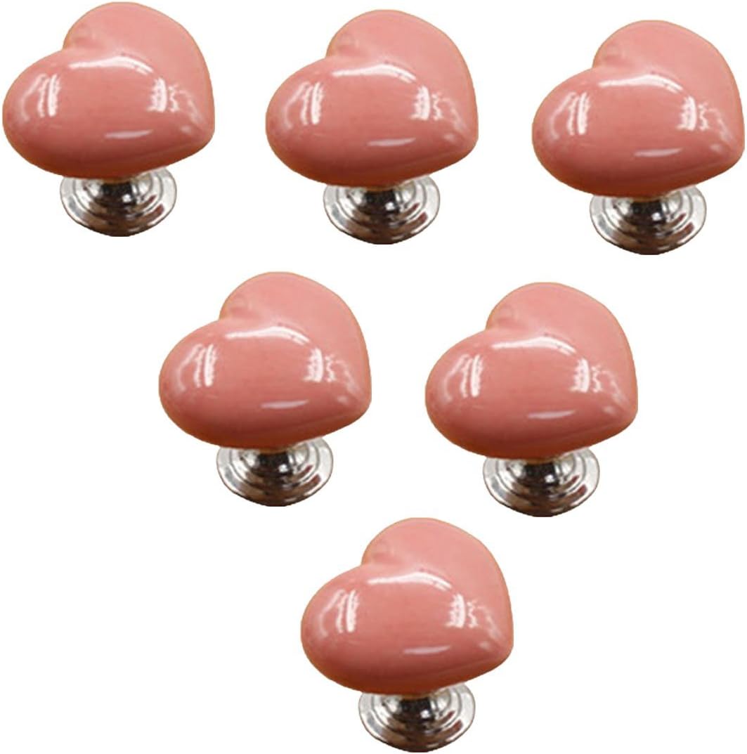 6pcs Pink Creative Drawer Knobs Cute Heart Shape Ceramic Furniture Pull Handles for Cabinet Cupboard Dresser Wardrobe Home Decor by Choubao.