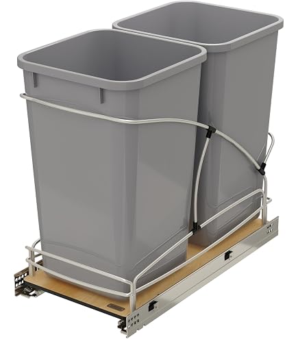 Contenedor De Basura Doble Rev-A-Shelf Para Gabinete - 27 Cuartos Cada Uno, Extraíble, Color Blanco Con Marco De Madera