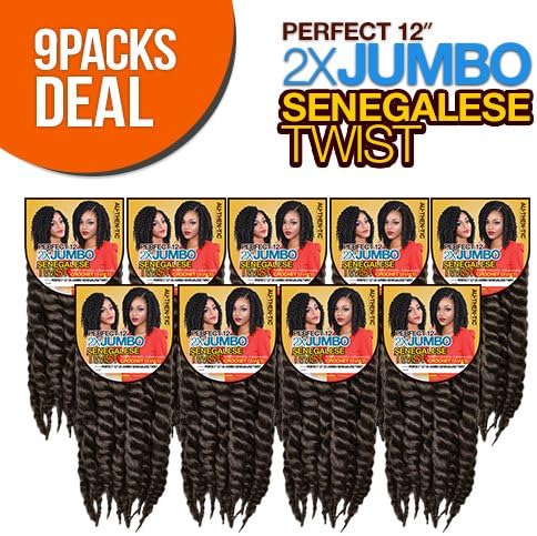 Authentic Synthetic Hair Crochet Braids Perfect 12" 2X Jumbo Senegalese Twist (Havana Mambo Twist Style) (9-Pack, 27)