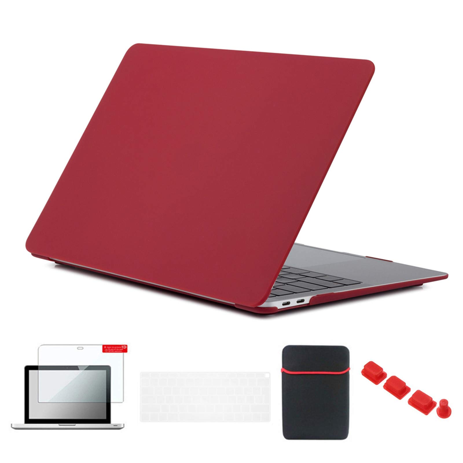 Se7enline New MacBook Air 2020 Case 13 inch Hard Shell Cover for MacBook Air 13-Inch Model A1932/A2337/A2179 2018/2019 with Sleeve Bag, Keyboard Cover, Screen Protector, Dust Plug, Wine Red