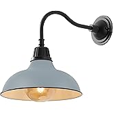 JONATHAN Y 12.25" Matte Silver Blue/Black Farmhouse Industrial Outdoor Sconce, LED Gooseneck Wall Light for Porch, Metal Bowl