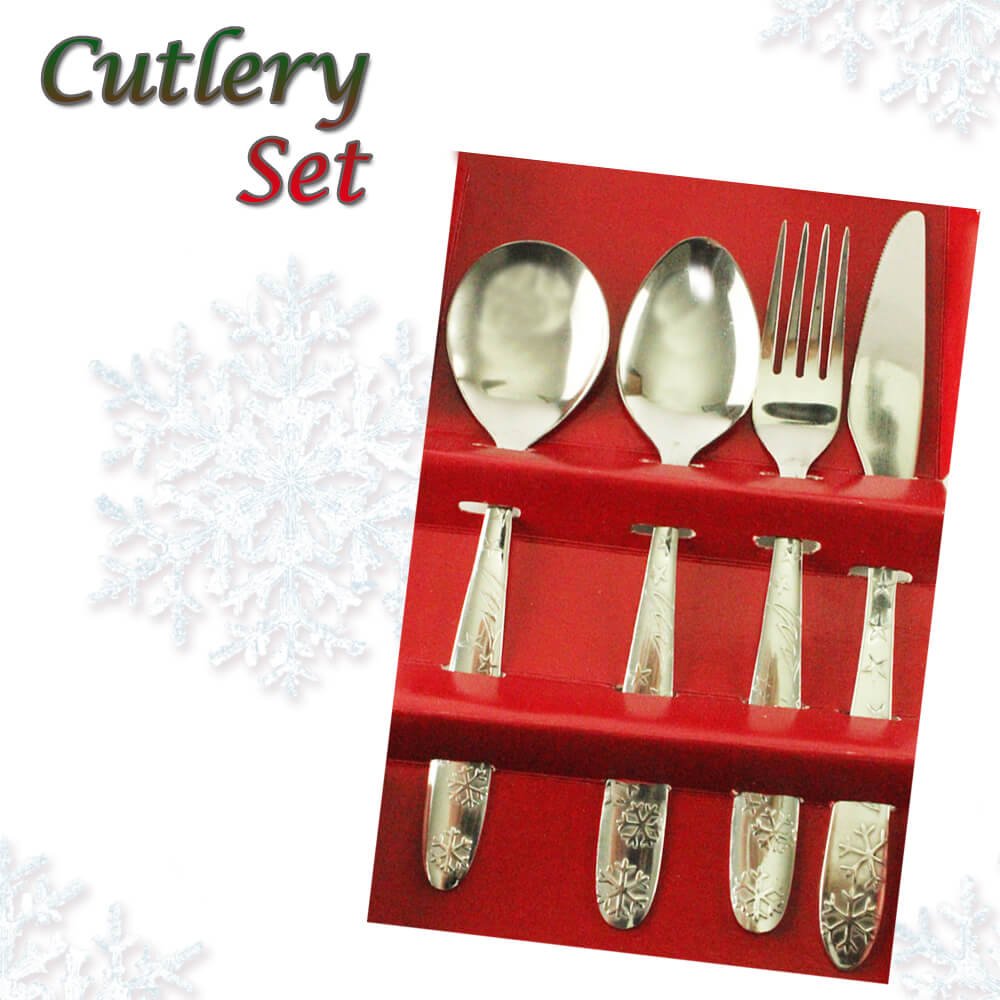 Merry Christmas Cutlery Set XMas Engraved Design 4 Pieces Cutlery