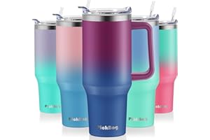 PICKBAG 40 oz Tumbler with Handle and Straw Lid, 100% Leak Proof Cup Tumblers, Stainless Steel Insulated Travel Coffee Mug, Keeps Drinks Cold for 24 Hours or Hot for 10 Hours, Cupholder Friendly, PurpleBlue
