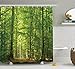 Ambesonne Woodland Shower Curtain, Deciduous Forest Trees in Summertime Foliage Sun Rays Romantic Holidays Scenic Image, Cloth Fabric Bathroom Decor Set with Hooks, 69