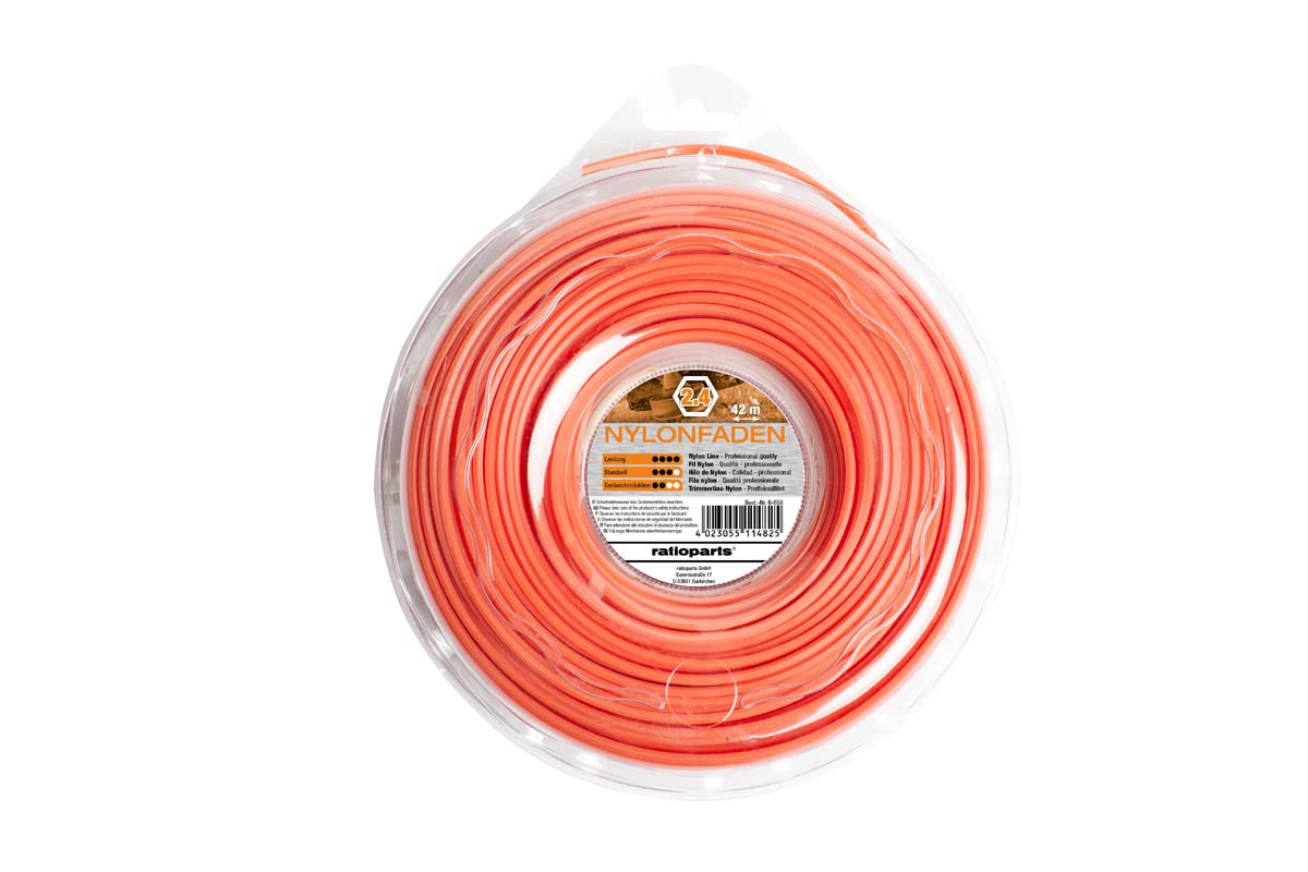 Ratioparts Nylon Line 2.4 mm Copolymer 42 m Trimmer Line Hexagonal Line Orange