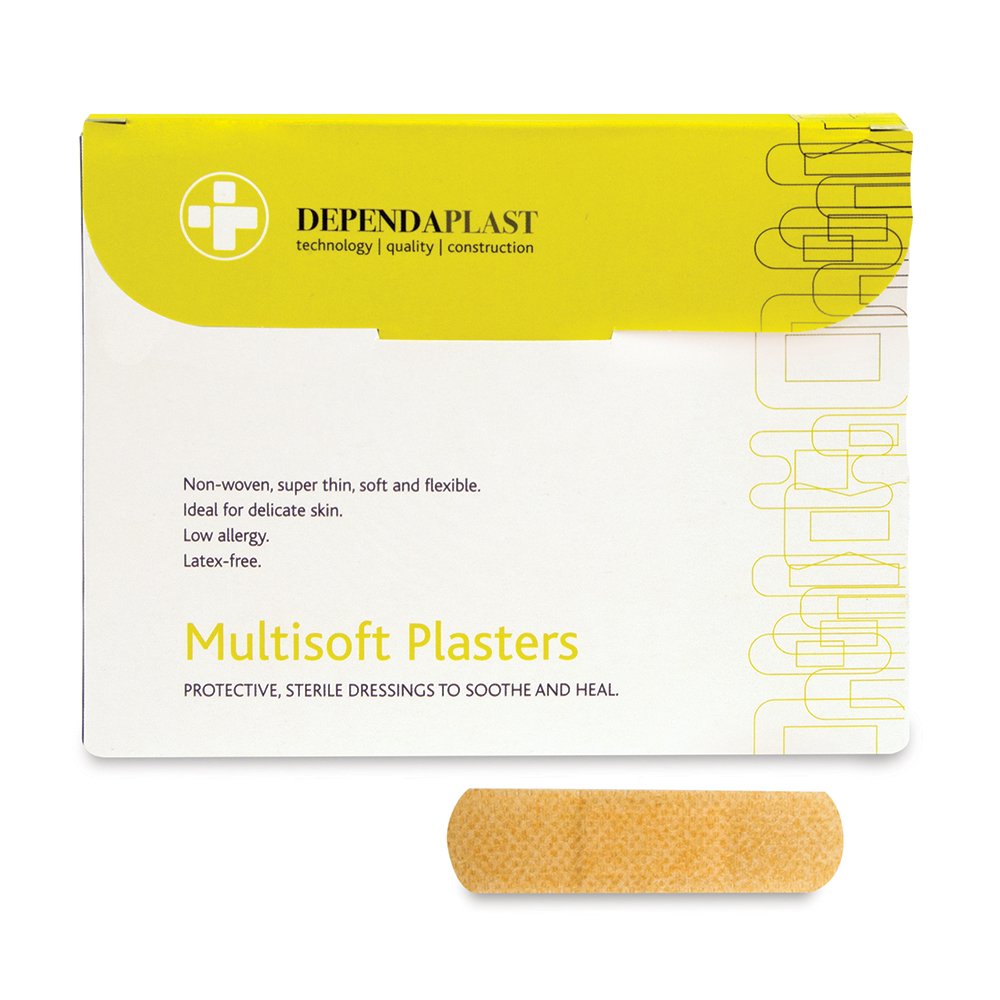 Dependaplast Multisoft Plasters - 7.5 cm x 2.5 cm, Non-Woven Polyester, Highly Flexible, Skin-Friendly, Low Allergy - Box of 100