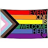JZYIZYU Gay Pride Flag Everyone is Welcome Here Flags for Outside 3x5 Double Sided LGBTQ Lesbian Pansexual Rainbow Bisexual Resist Yard Sign Banner Ally Flag Outdoor Decorations