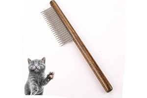 KOOFULL Dog Cat Comb with Solid Wood Handle Stainless Steel Teeth, Professional Pet Grooming Supplies Accessories Perfect for Honghair Hairy Pets