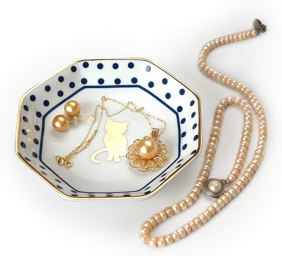 Cinf Cat Jewelry Dish Birthday Anniversary Ceramic Ring Trinket Dish for Wife Girlfriend，Bathroom Ring Holder, Organizer Decorative Jewelry Tray for Sister Birthday Gift
