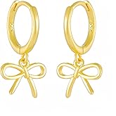 HETICA Bow Earrings for Women, Lightweight Small Gold Hoop Dangle Earrings for Women Huggie Hoop Dangle Earrings Jewelry Gift