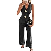 YIGAMA Womens 2 Piece Dressy Sets Straight Wide Leg Pants Slim Vest Business Suits Office Outfits for Women