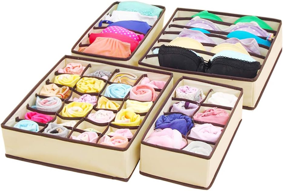 SITAKE Foldable Closet Underwear Organizer, 4 Set Storage Boxes Under Bed Organizer for