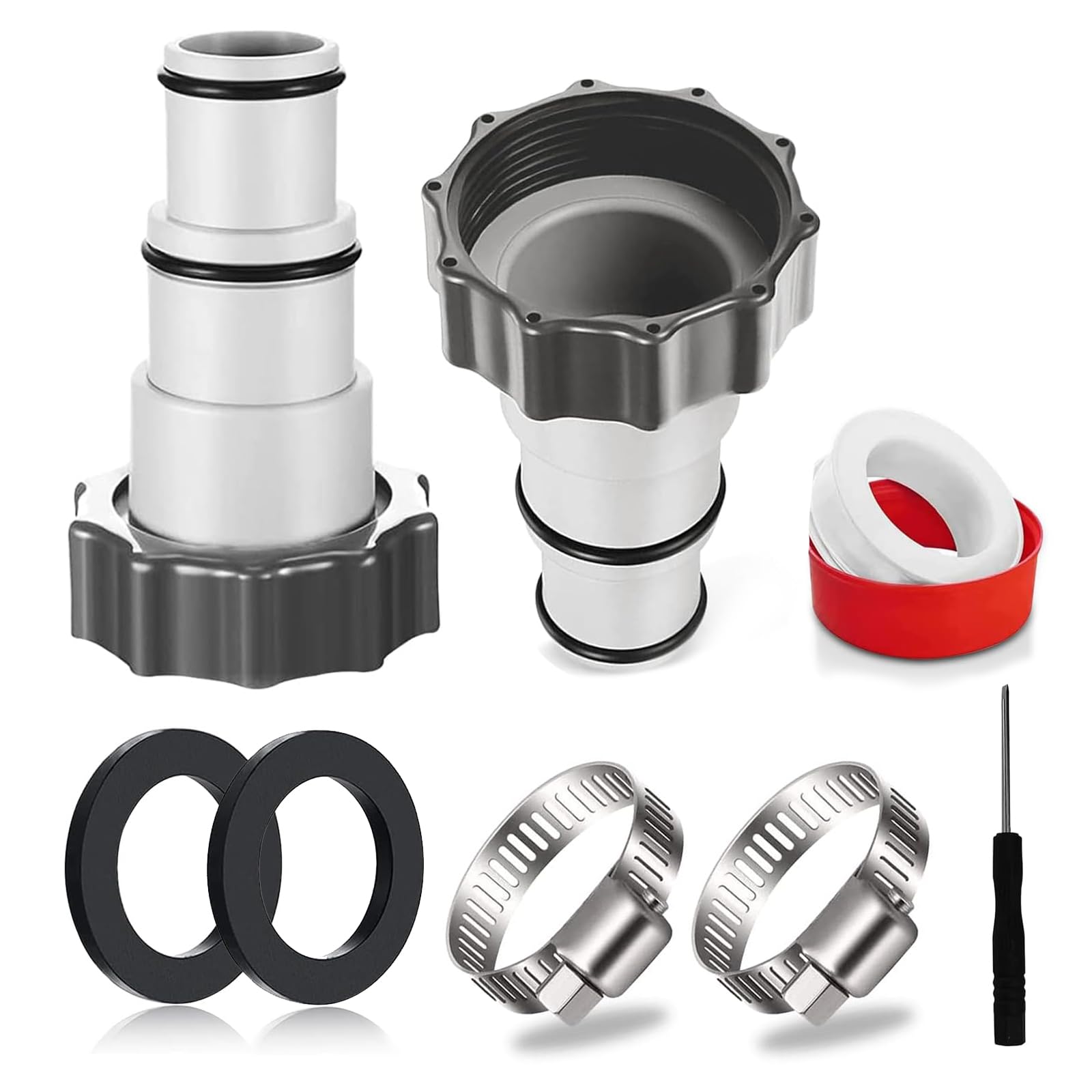 Intex 2 Threaded Connection Pool Pumps Adapter, 1.25" to 1.5" Replacement Hose Adaptor for Pumps A Series, Durable Heat-Resistant Adapter