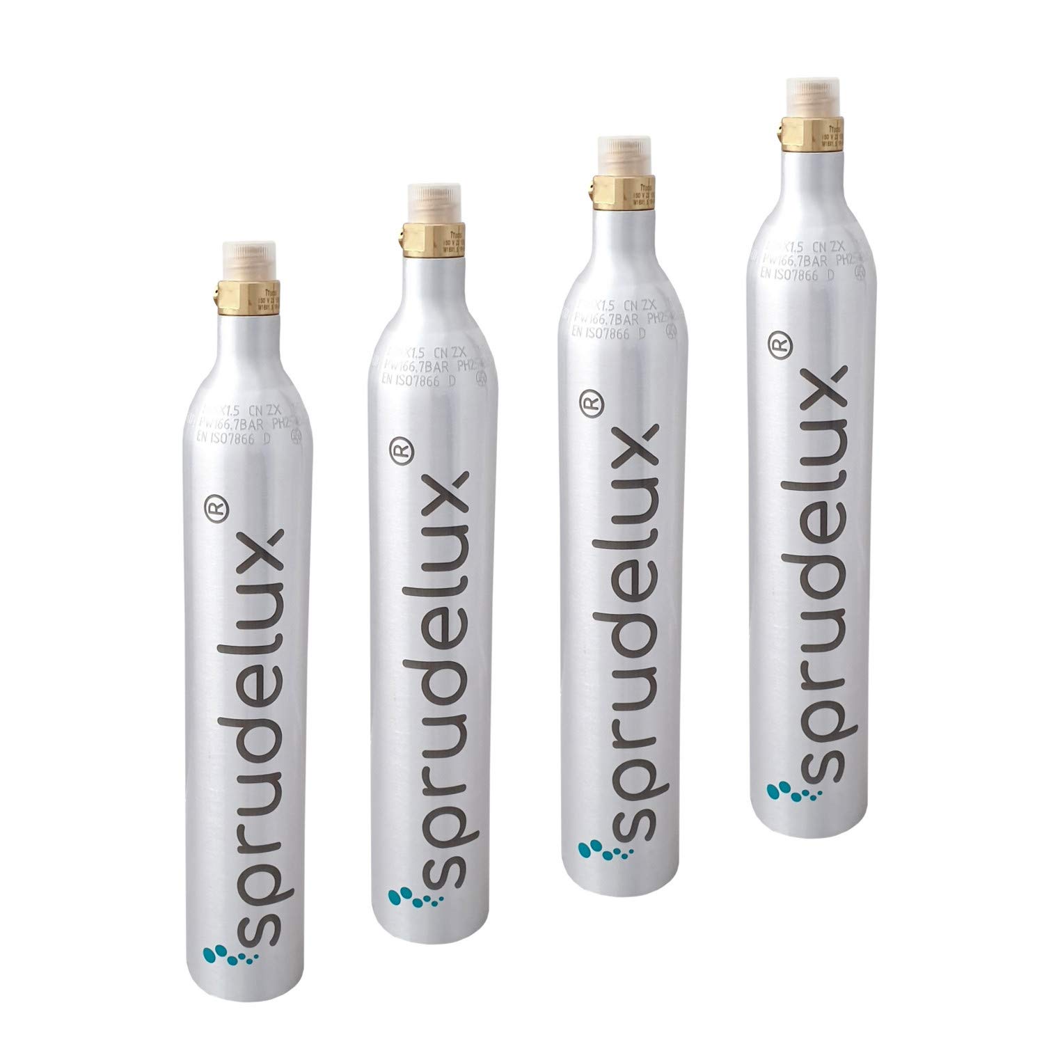 Sprudelux 4 x CO2 Cylinder Suitable for Soda Stream Water Carbonator Crystal Sodastream, Cool, Aqvia etc. Up to 60 litres of sparkling water per filling! Filled with CO2.