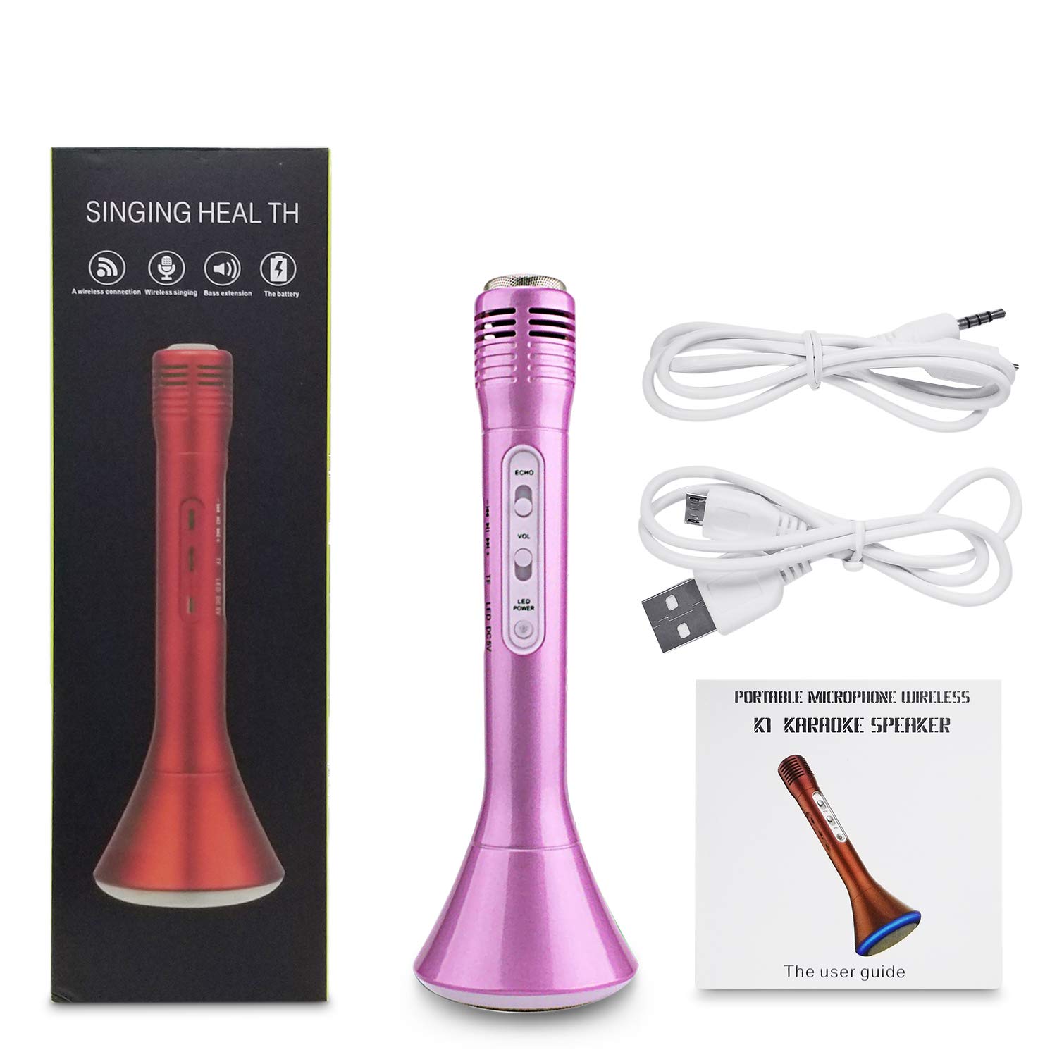 Micrófono Inalámbrico Portátil Bluetooth Altavoz Incorporado para Karaoke Batería de Compatible con PC/iPad/ iPhone/Smartphone