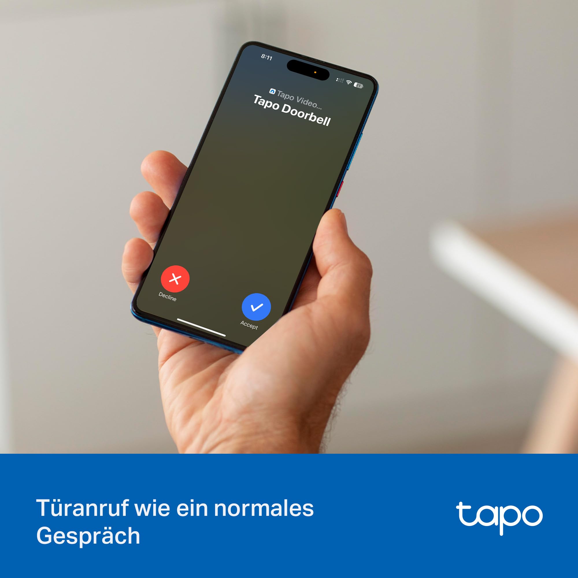 Tapo D205 Akku-Videotürklingel | WLAN Türklingel mit Kamera | 2K, 160° Weitwinkel, Zwei-Wege-Audio | Integrierter Akku | Lokale Speicherung auf microSD & H500 HomeBase | Kompatibel Solarpanel 6
