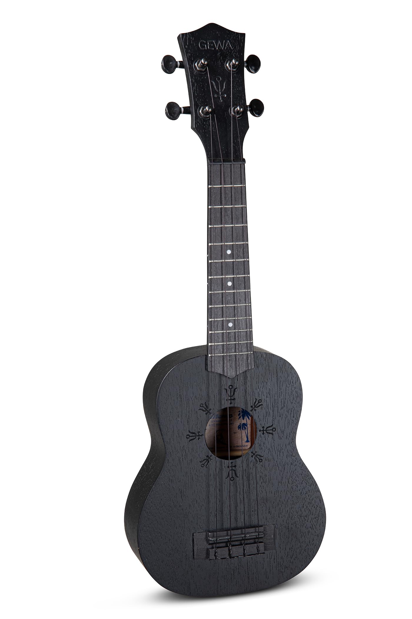 GEWA Soprano Ukulele Manoa Witchcraft - Body Mahogany - Laser Rosette Antimony - Black satin finish - incl. padded Gig Bag - K-SO-WA