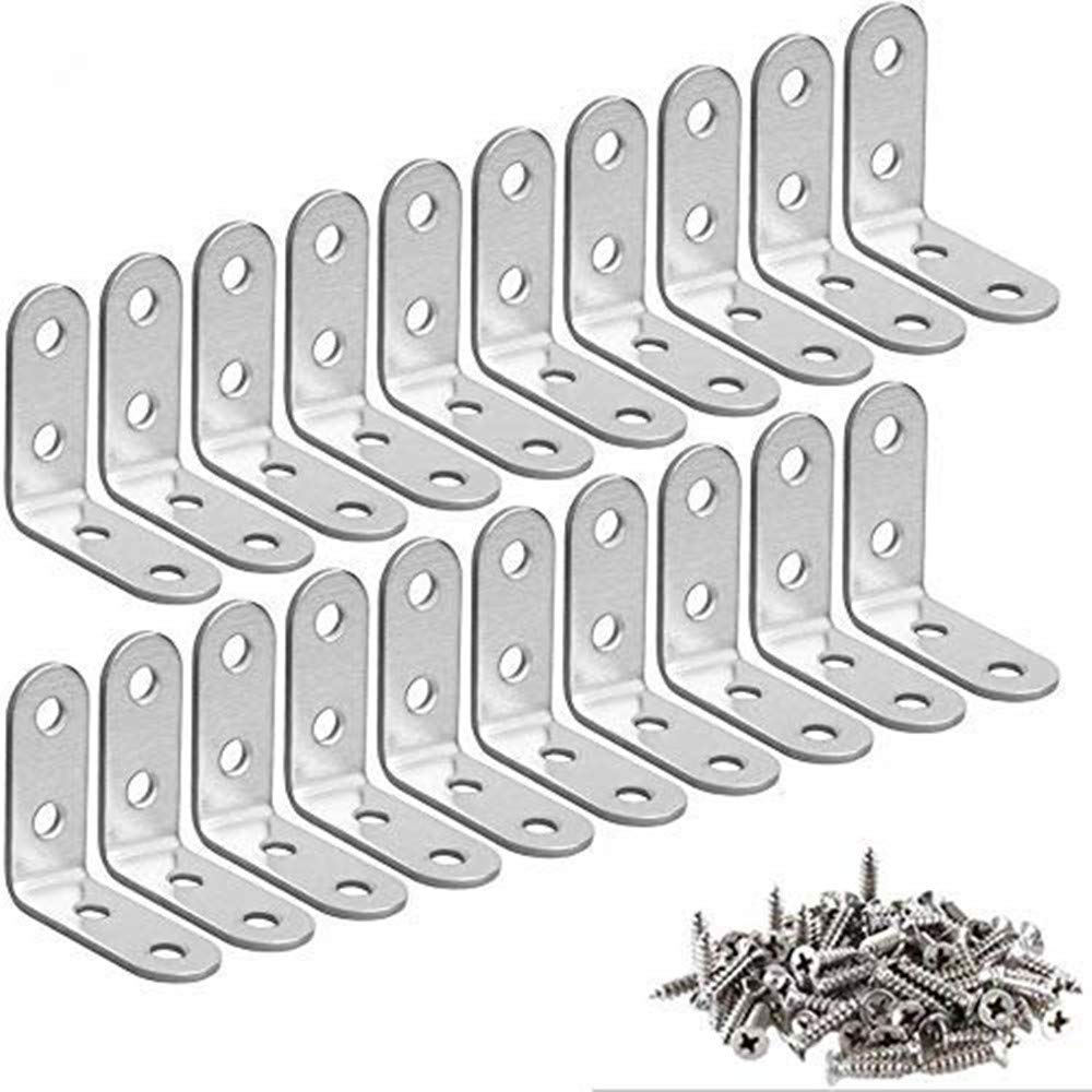 Corner Bracket,20 Pcs Stainless Steel L Bracket 90 Degree Right Angle Brackets Metal Stainless Steel Fixing Brackets,with 80 Pieces Screws(40*40mm)