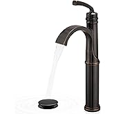 HEYMYTAP Waterfall Vessel Sink Faucet Oil Rubbed Bronze, Brass Tall Bathroom Faucet with Pop-up Drain, cUPC Supply Hoses, Single Handle for Vanity, Farmhouse, 1 Hole Vessel Sink, 5 Mins Quick Install